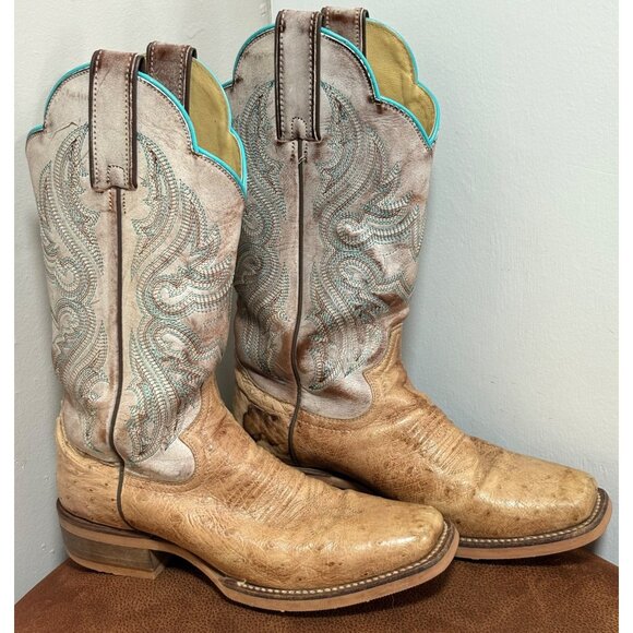 Justin Women's Size 6 B Ostrich Leather Square Toe Western Boots Cowgirl Square - Picture 1 of 9